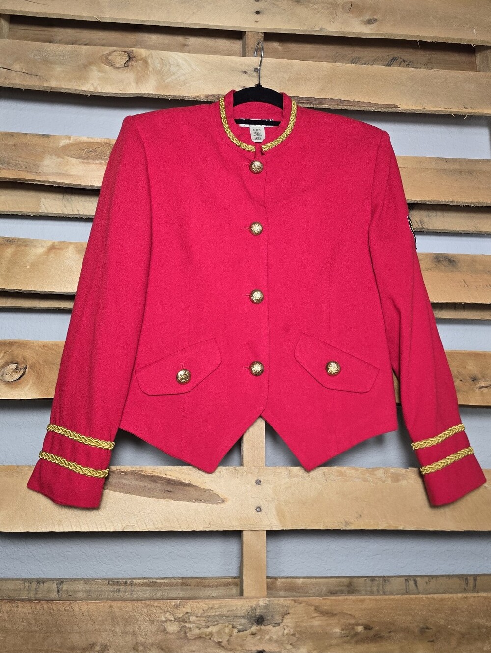 Vintage New York Studio Women’s Gold-Trim Red Military-Style Jacket Size:S